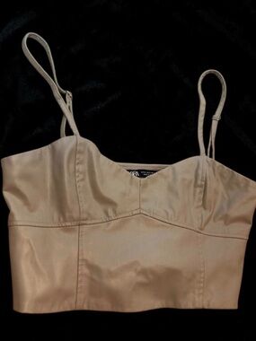 Zara Beige Faux Leather Cropped Bustier Top